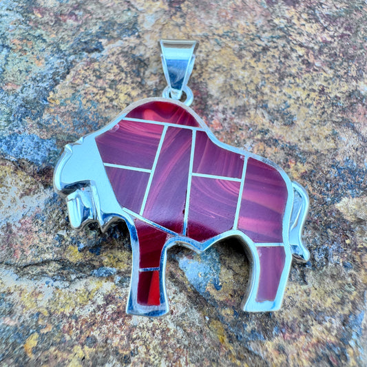 David Rosales Rosarita Inlaid Sterling Silver Pendant Bison