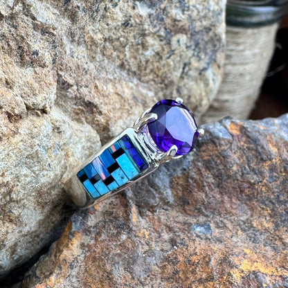 David Rosales Stardust Inlaid Sterling Silver Ring w/ Peridot Amethyst