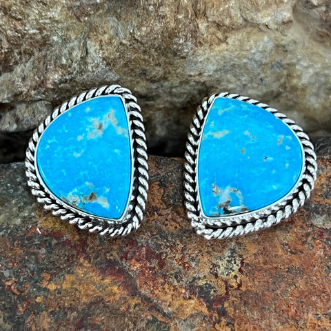 Kingman Turquoise Sterling Silver Earrings by Artie Yellowhorse