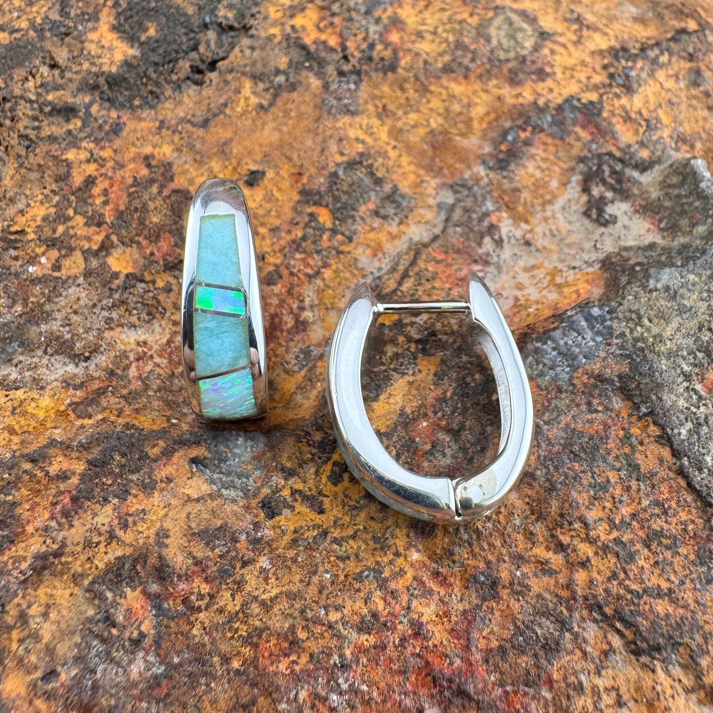 David Rosales Amazing Light Inlaid Sterling Silver Huggie Earrings