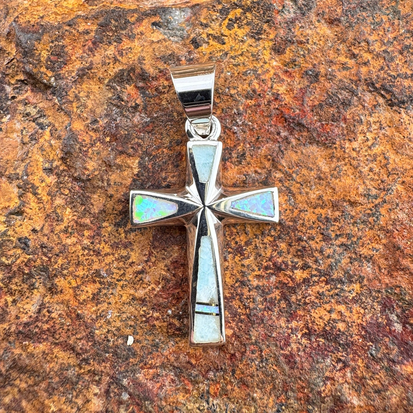David Rosales Amazing Light Inlaid Sterling Silver Pendant Cross
