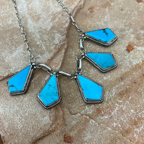 Vintage 16" Turquoise Multi Stone Sterling Silver Necklace by Kay Yazzie - Estate Jewelry