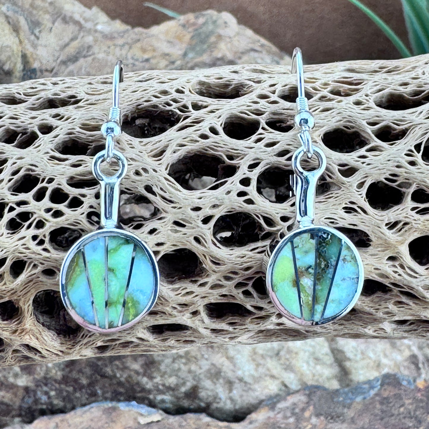 David Rosales Palomino Inlaid Sterling Silver Dangle Earrings