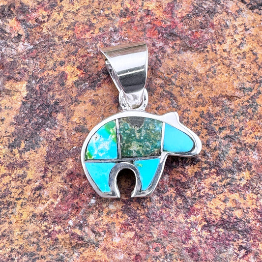 David Rosales Sonoran Gold Inlaid Sterling Silver Pendant Bear