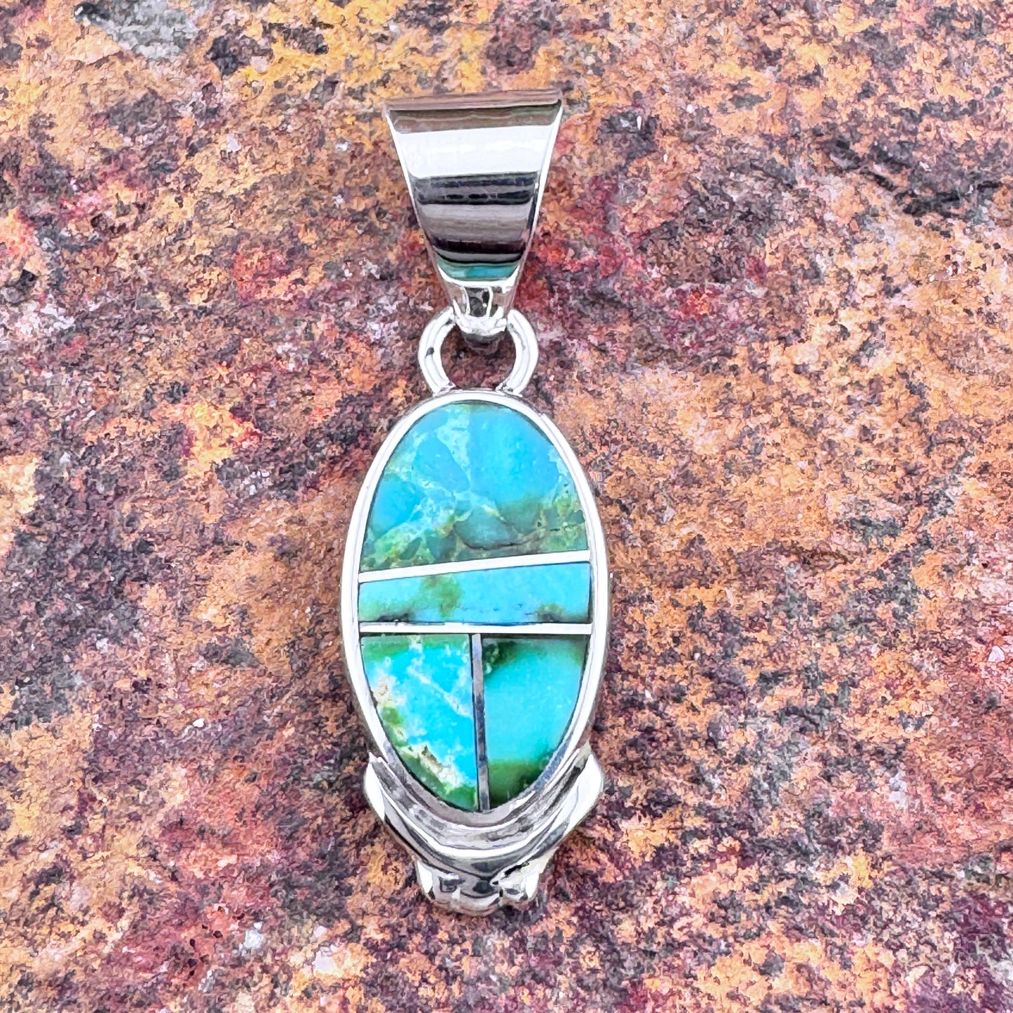 David Rosales Sonoran Gold Turquoise Inlaid Sterling Silver Pendant