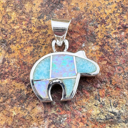 David Rosales Amazing Light Inlaid Sterling Silver Pendant Little Bear