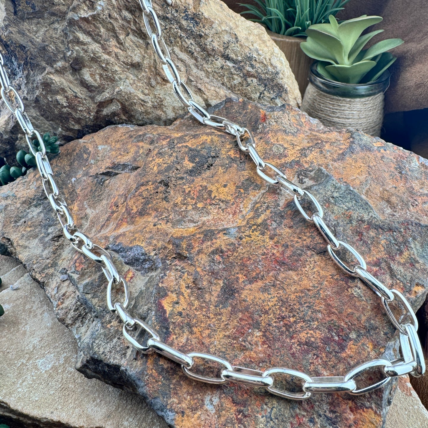 Hand-Made Polished Sterling Silver Link Chain Lrg
