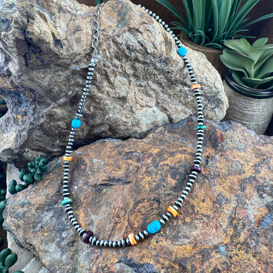 Multicolor Spiny Oyster & Turquoise Beaded Necklace – 14"