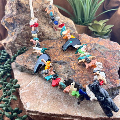 Zuni-Style Animal Fetish Necklace with Bear Centerpiece - Estate