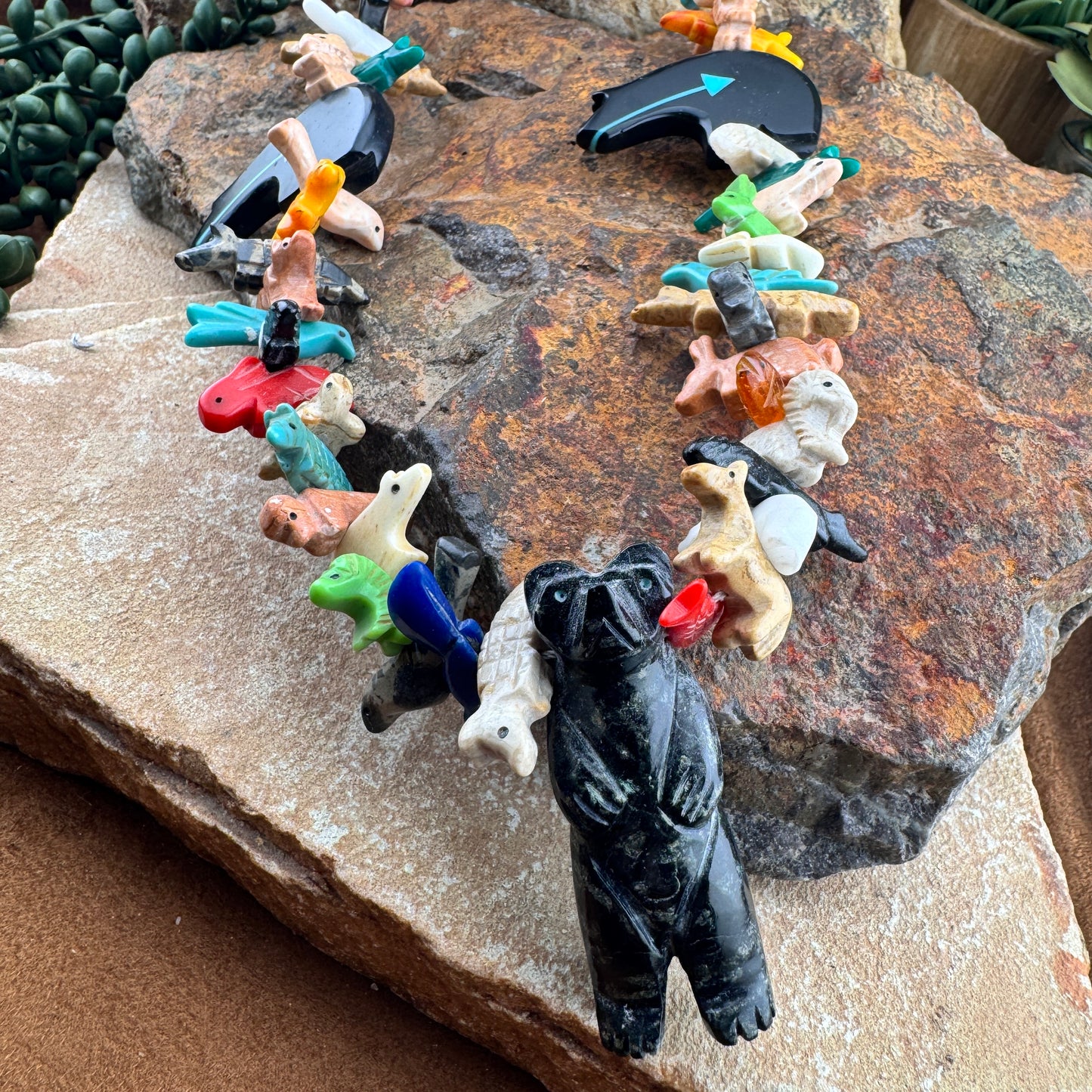 Zuni-Style Animal Fetish Necklace with Bear Centerpiece - Estate