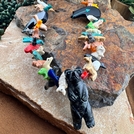Zuni-Style Animal Fetish Necklace with Bear Centerpiece - Estate