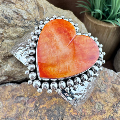 Orange Spiny Oyster Shell Heart Cuff Bracelet by Artie Yellowhorse