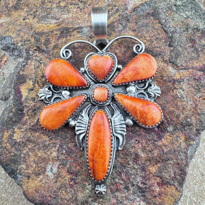 Butterfly Pendant Orange Spiny Oyster by Mary Tso