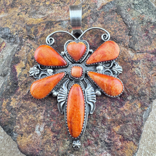 Butterfly Pendant Orange Spiny Oyster by Mary Tso