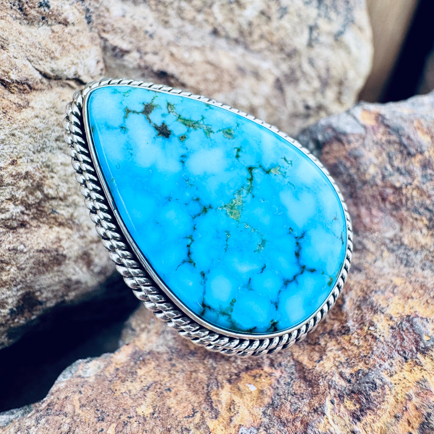 Kingman Turquoise Sterling Silver Ring by Artie Yellowhorse