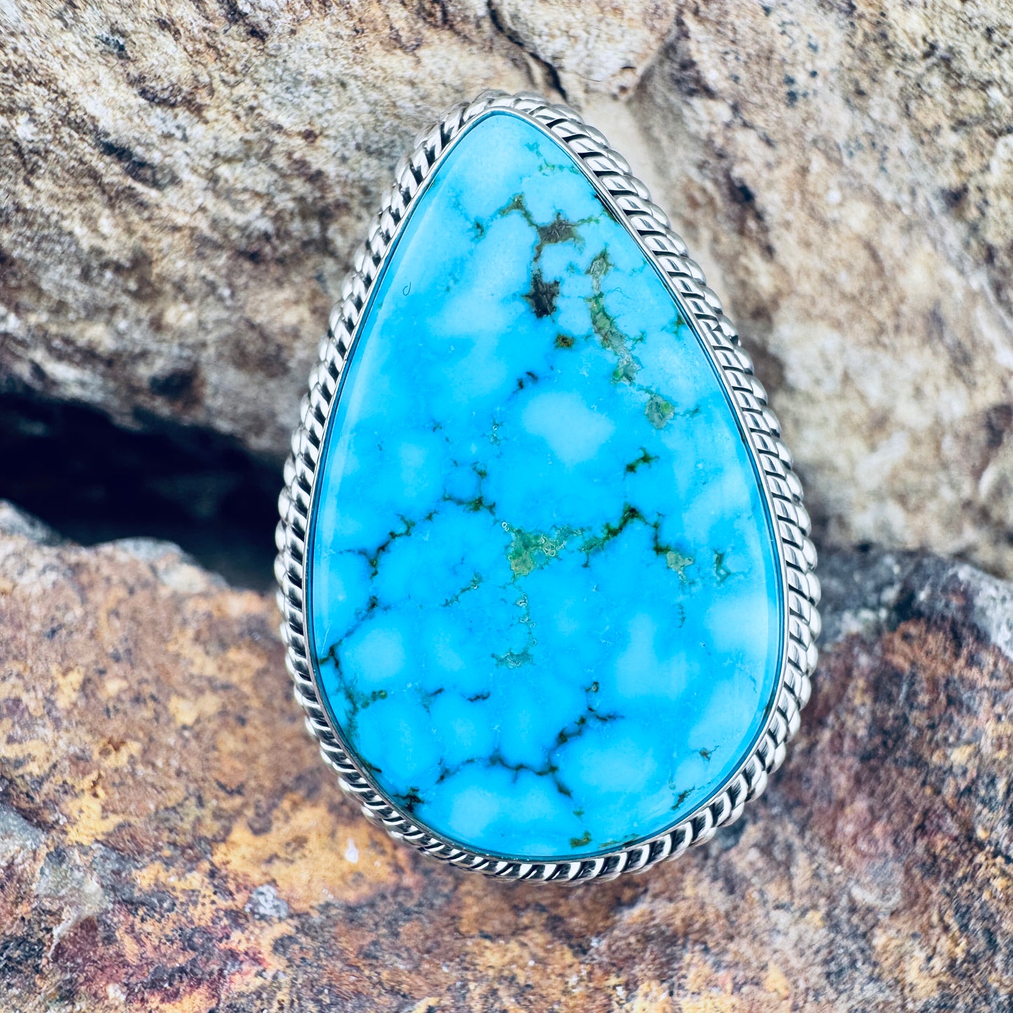 Kingman Turquoise Sterling Silver Ring by Artie Yellowhorse
