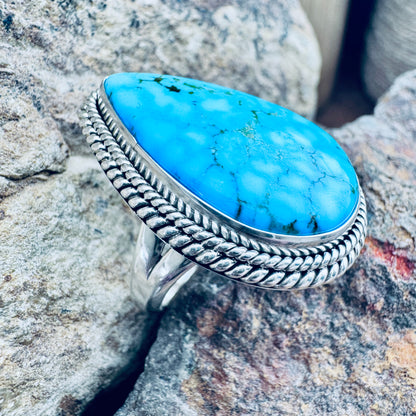 Kingman Turquoise Sterling Silver Ring by Artie Yellowhorse