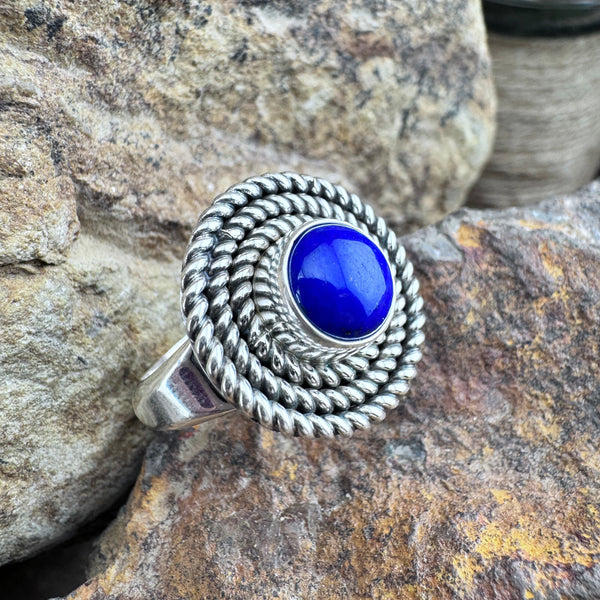 Lapis Lazuli Sterling Silver Triple Twist Ring by Artie Yellowhorse