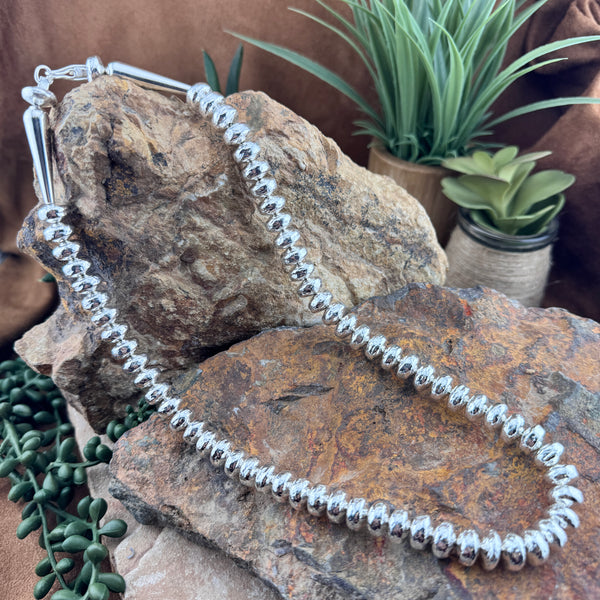 Leonard Nez 20" Textured Sterling Silver Bead Necklace