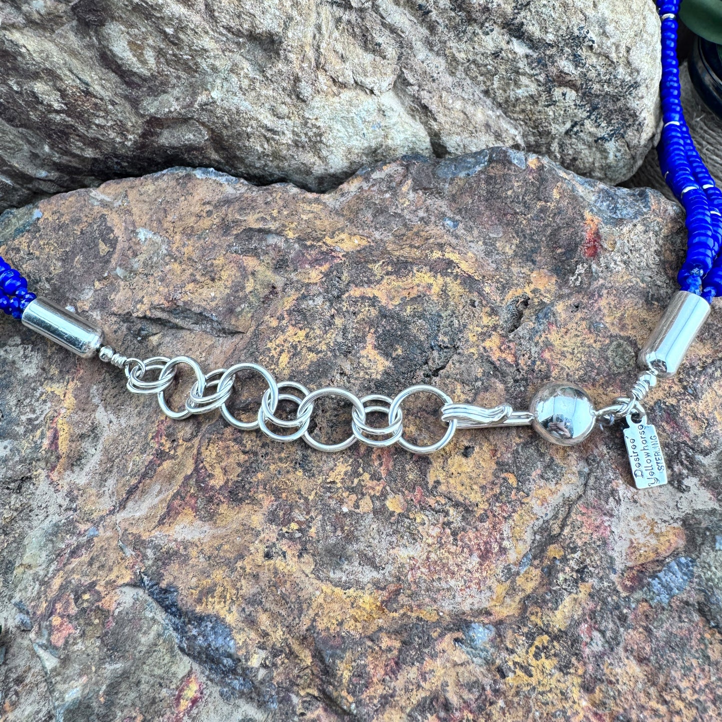 25" Lapis Lazuli and Sterling Silver Beaded Necklace by Artie Yellowhorse