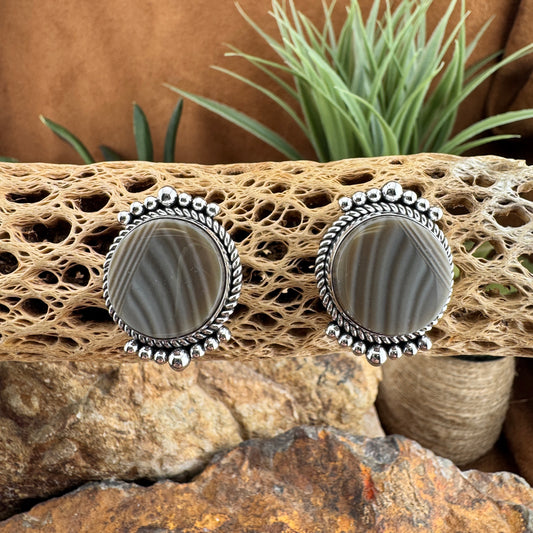 Jurassic Flint Earrings with Sterling Silver by Artie Yellowhorse