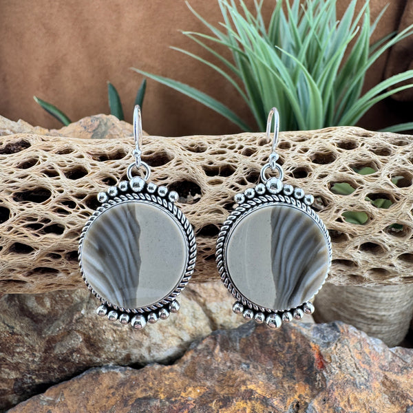 Jurassic Flint Dangle Earrings with Sterling Silver by Artie Yellowhorse