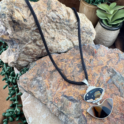David Rosales Native Lite Fancy Inlaid with Sterling Silver Pendant with Agate