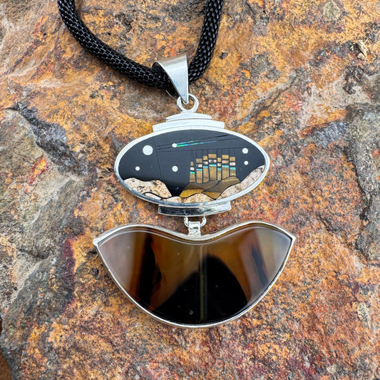 David Rosales Native Lite Fancy Inlaid with Sterling Silver Pendant with Agate