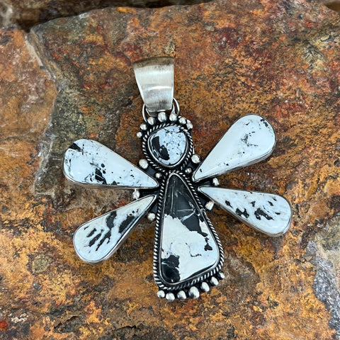 White Buffalo Sterling Silver Pendant Butterfly by Angela Martin