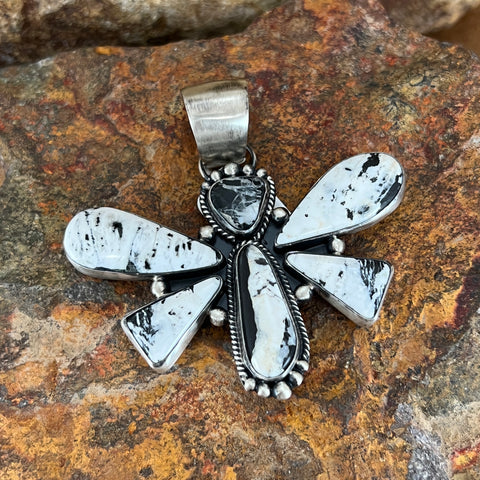 White Buffalo Sterling Silver Pendant Dragonfly by Angela Martin