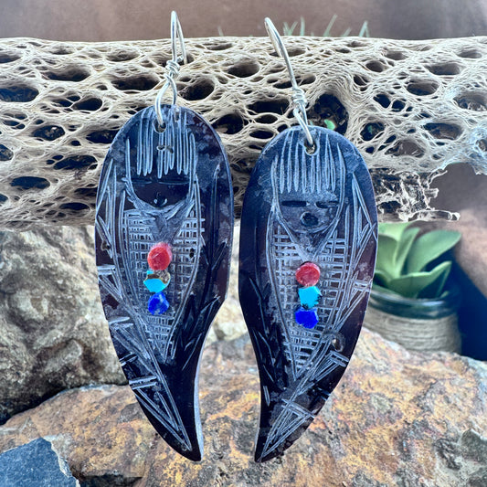 Hand-Carved Shell Corn Maiden Earrings by Gloria Chattin-Navajo