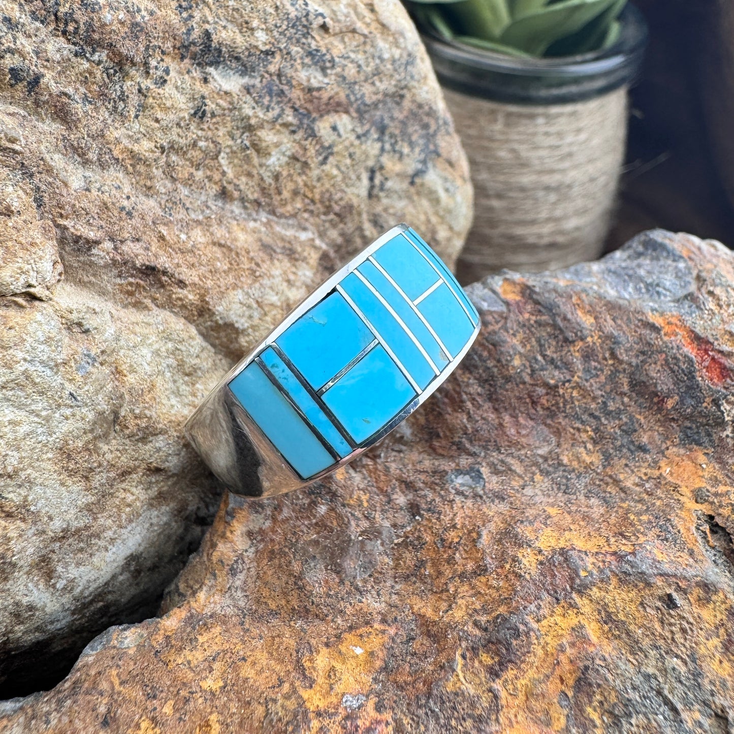 David Rosales Arizona Blue Inlaid Sterling Silver Ring