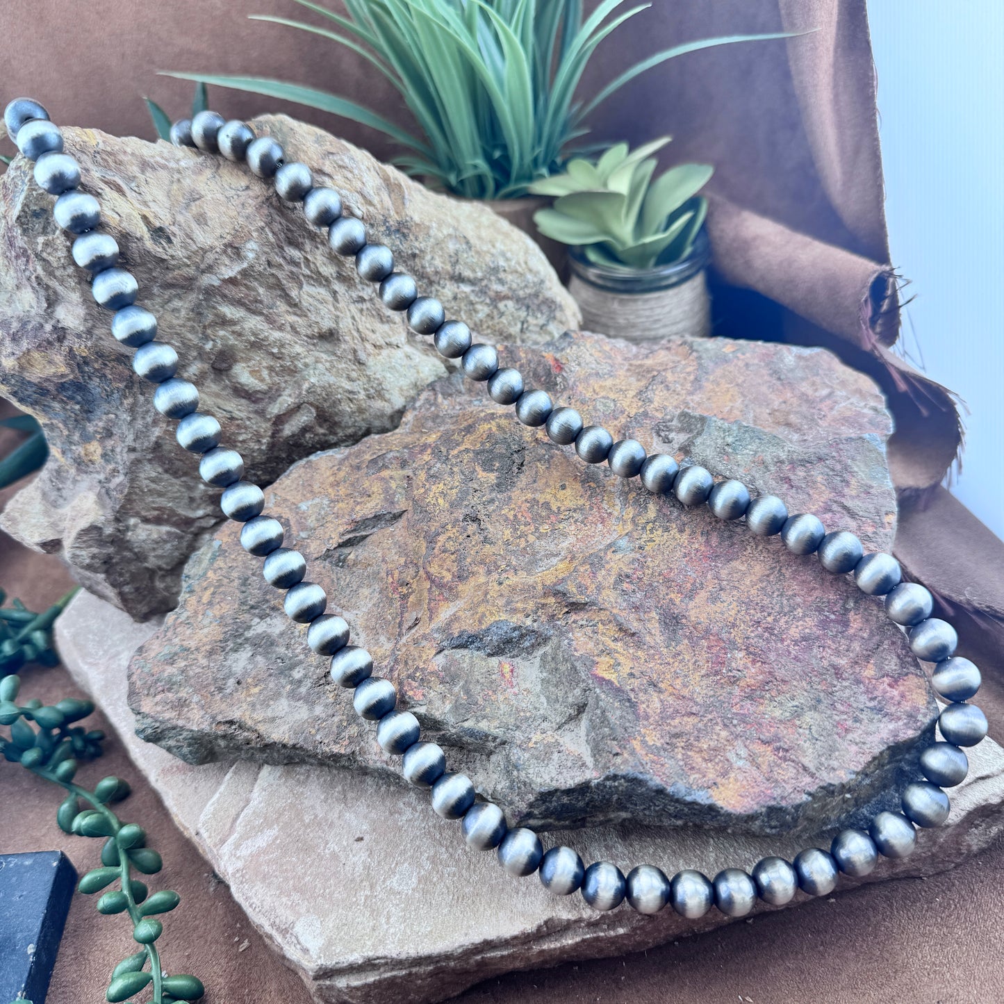 30" Navajo Pearl Necklace – 10mm Sterling Silver Navajo Pearls by Jan Mariano