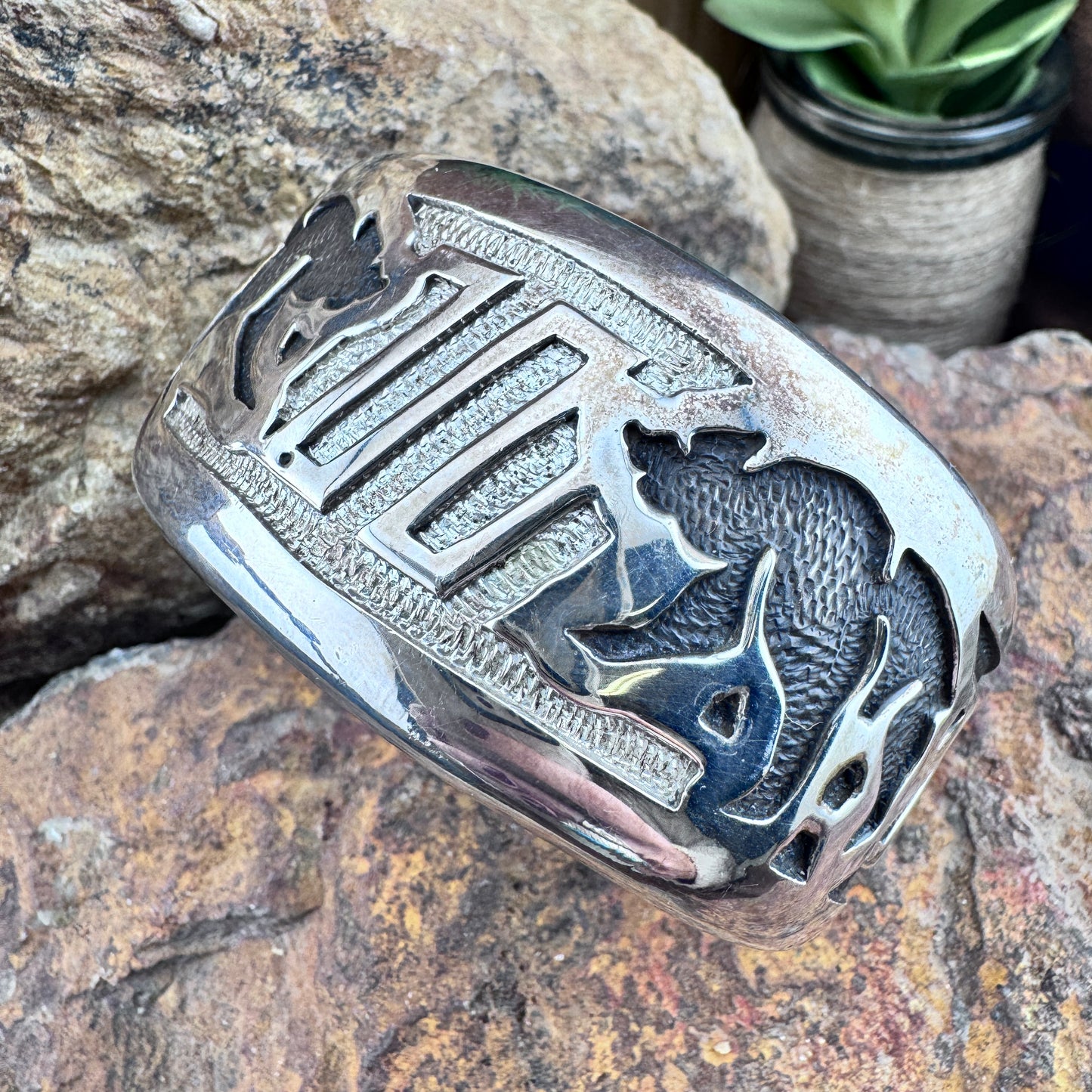 Vintage D.A. Jackson Sterling Silver Bear Motif Cuff Bracelet - Estate