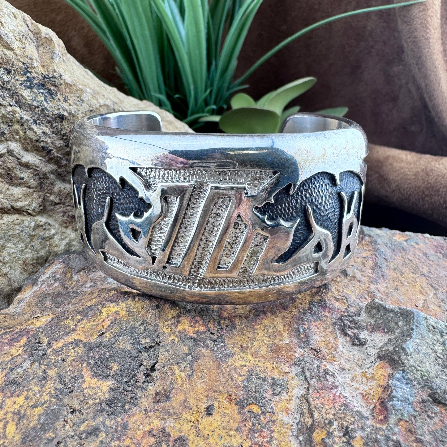 Vintage D.A. Jackson Sterling Silver Bear Motif Cuff Bracelet - Estate