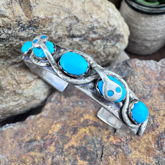 Vintage Effie Calavaza Sleeping Beauty Turquoise Sterling Silver Cuff – Zuni -Estate