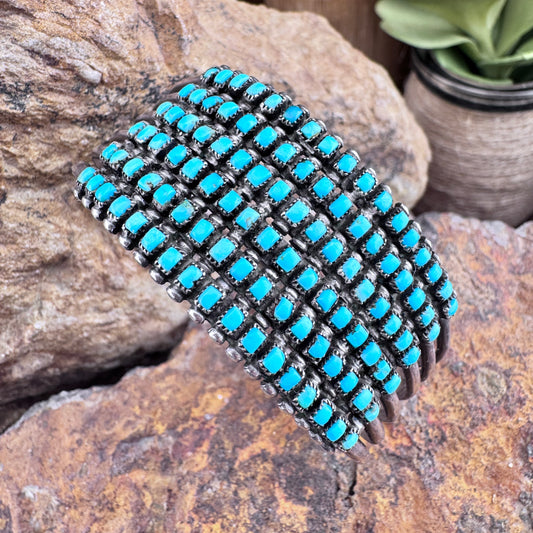 Vintage Kingman Turquoise Multi-Stone Sterling Silver Cuff – Native American -Estate