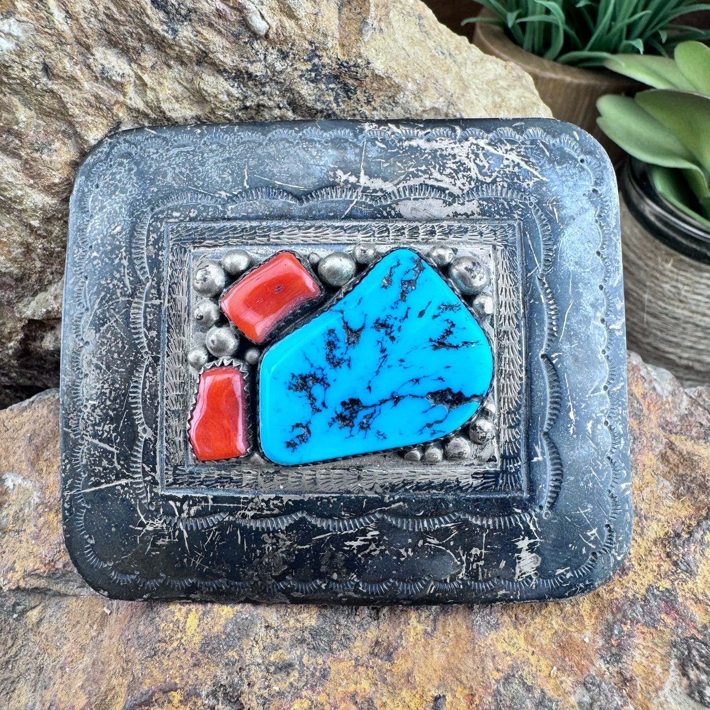 Vintage Turquoise Belt Buckle - J Hallmark - Estate