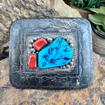 Vintage Turquoise Belt Buckle - J Hallmark - Estate