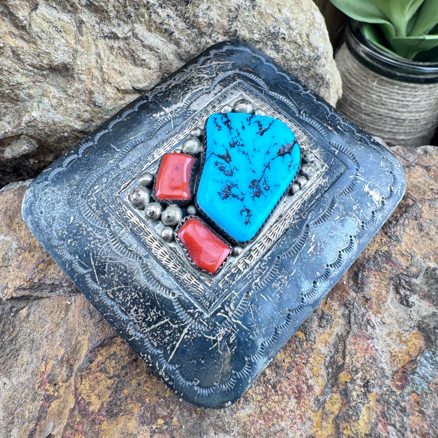 Vintage Turquoise Belt Buckle - J Hallmark - Estate