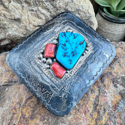 Vintage Turquoise Belt Buckle - J Hallmark - Estate