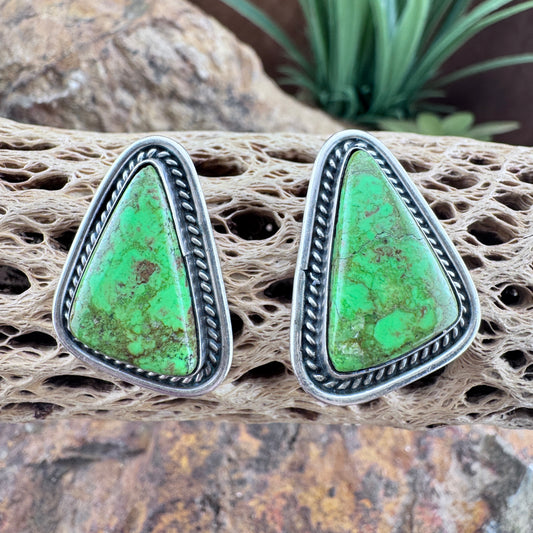 Vintage Green Stone Post Earrings - Estate