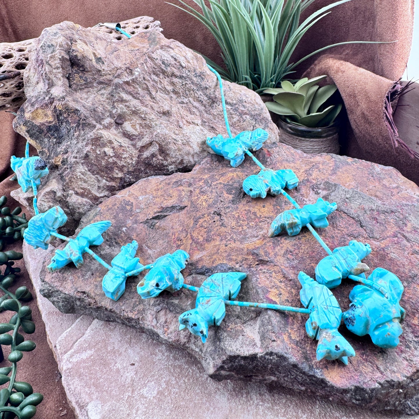 Vintage Animal Fetish Necklace with Turquoise Heishi - Estate