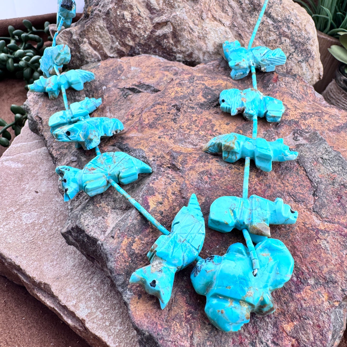 Vintage Animal Fetish Necklace with Turquoise Heishi - Estate