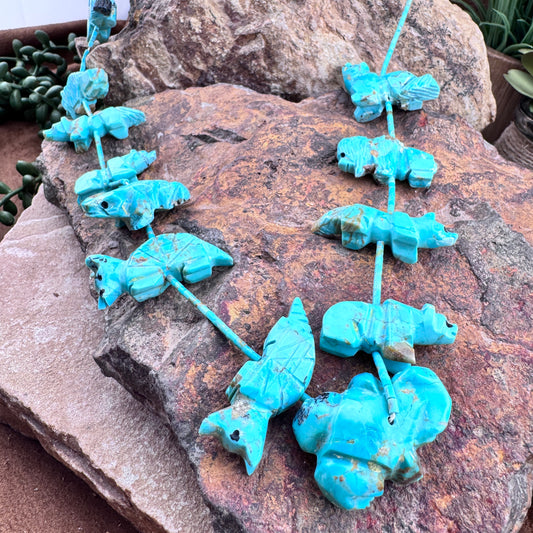 Vintage Animal Fetish Necklace with Turquoise Heishi - Estate