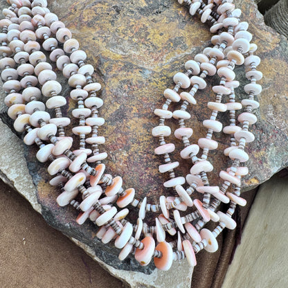 Vintage - Five-Strand Heishi Shell and Spiny Oyster Necklace - 36 Inches - Estate