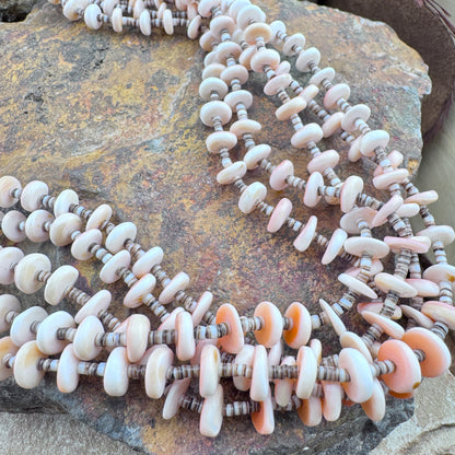 Vintage - Five-Strand Heishi Shell and Spiny Oyster Necklace - 36 Inches - Estate