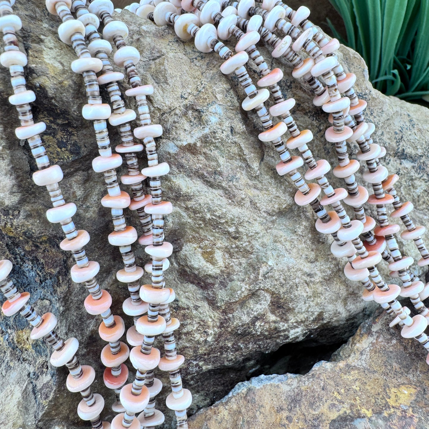 Vintage - Five-Strand Heishi Shell and Spiny Oyster Necklace - 36 Inches - Estate