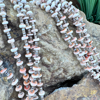 Vintage - Five-Strand Heishi Shell and Spiny Oyster Necklace - 36 Inches - Estate