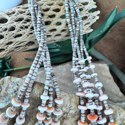 Vintage - Five-Strand Heishi Shell and Spiny Oyster Necklace - 36 Inches - Estate